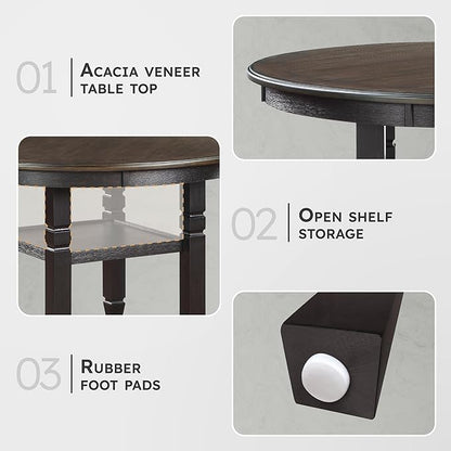 Lexicon Braun 47.5 Dia. Round Dining Table - 30.5" High Round Small Kitchen Table for 2-4, Solid Wood Frame for Small Dining Room, Storage Shelf, Easy Assembly, Brown and Black