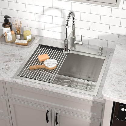 Outdoor Kitchen Sink - Drop In Utility Sink with Faucet Combo 25x22x12 Topmount Workstation 16 Gauge Stainless Steel Single Bowl Sinks for Laundry Room, Outdoor, Garage #TLT-0063