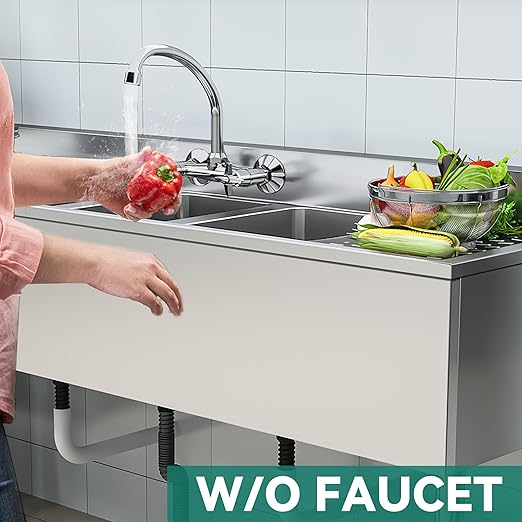 YITAHOME 60inch 3 Compartment Commercial Bar Sink with Drainboards, NSF Heavy-Duty Stainless Steel Freestanding Prep Utility Sink for Restaurant Kitchen