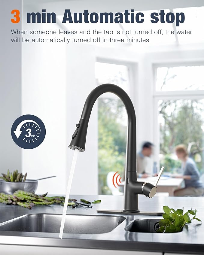 AIMADI Touchless Kitchen Faucet with Pull Down Sprayer,Matte Black Smart Motion Sensor Sink Faucet,Single Handle High Arc Farmhouse Kitchen Faucet
