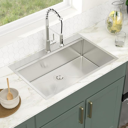 Logmey 33x22 Drop in Kitchen Sink All in One Workstation 16 Gauge SUS304 Stainless Steel Single Bowl 9-3/4" Deep Handmade Sink,Ideal for Home Cooking,Cleaning & Daily Kitchen Use,Noise Reduction