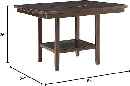Lexicon Baronscourt 54" Square Counter Height Table for 8, Mindy Veneer Wood Dining Table with Lower Storage Shelf and Built-in Lazy Susan, for Dining Room/Kitchen, Dark Brown