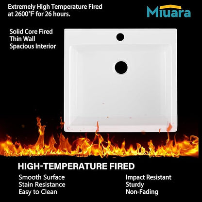 Miuara White Kitchen Sink Drop In 24 Inch 1 Hole - Small Topmount Fireclay Bar Sink 24"x22"x10" Single Bowl, with 2 Custom Accessories, Glossy White, for Kitchen & Laundry & Outdoor & Small Space