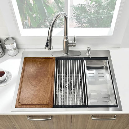 33x19 Drop In Kitchen Sink Workstation 16 Gauge Stainless Steel Single Bowl Kitchen Sink 33 Inch Topmount Over Counter Handmade 10 inch Deep Basin