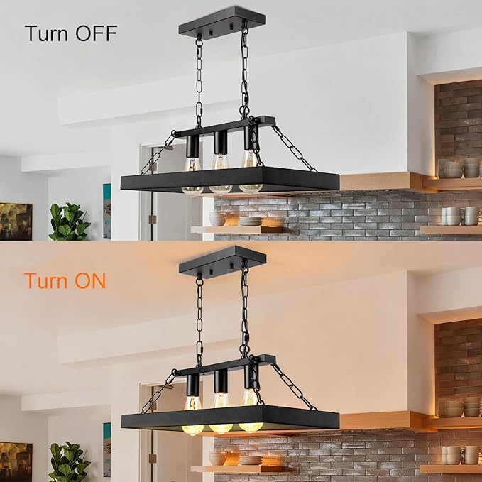 Rustic Farmhouse Chandelier for Dining Room 3-Lights Black
