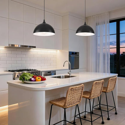 Farmhouse Pendant Lights Kitchen Island, 11.8 inches Black and White Pendant Light Fixtures, Black Dome Pendant Light, Modern Pendant Lights for Kitchen Island Dining Room Bedroom, 1 Pack