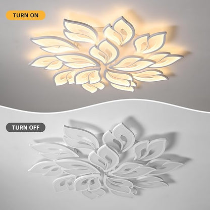 JAYMP 39.4" Flower Shaped Ceiling Light Dimmable Modern Ceiling Lamp Remote Control LED Lighting Fixture for Living Room Kitchen Dining Room (White/15 Petals)