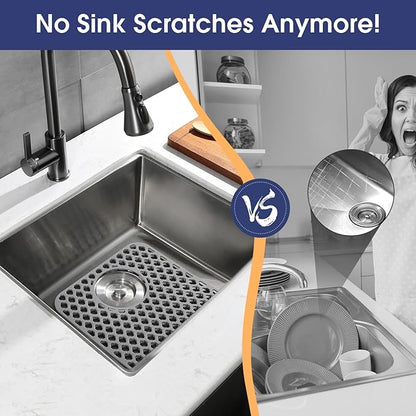 Snuggery 2PCS Silicone Sink Protector 12"x14" Rear Drain Hole, Heat Resistant Non-slip Dishwasher Suitable, Large Mat for Bottom of Farmhouse Kitchen Stainless Steel Sink