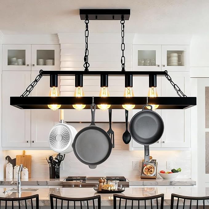Rustic Farmhouse Chandelier for Dining Room 5-Lights Black