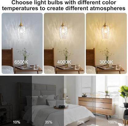 Glass Pendant Lights Kitchen Island, Gold Pendant Light Fixtures with Hand-Blown Clear Glass Modem Farmhouse Hanging Light for Kitchen Sink Dining Room Bedroom