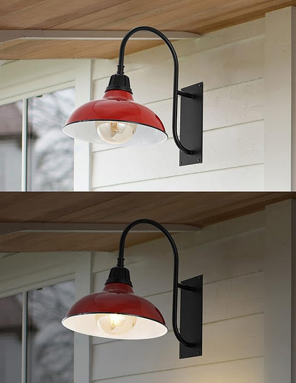 JONATHAN Y 12.25" Red/Black 1-Light Farmhouse Gooseneck Outdoor Wall Sconce Lamp, with Black Metal Bowl Shade, Industrial Iron LED Porch Light for Patio Garage Entryway (JYL7614E)