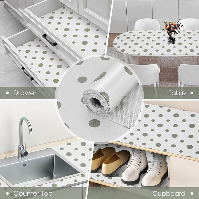Drawer and Shelf Liner, Non-Slip Kitchen Cabinet Liners Non-Adhesive Thick Strong Grip Waterproof Washable Mats Protect Dresser Shelves Cupboard Bathroom Cabinets, Polka Dot, 12 in X 20 FT