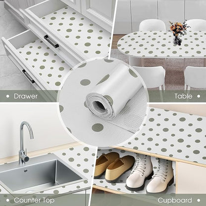 Drawer and Shelf Liner, Non-Slip Kitchen Cabinet Liners Non-Adhesive Thick Strong Grip Waterproof Washable Mats Protect Dresser Shelves Cupboard Bathroom Cabinets, Polka Dot, 12 in X 20 FT