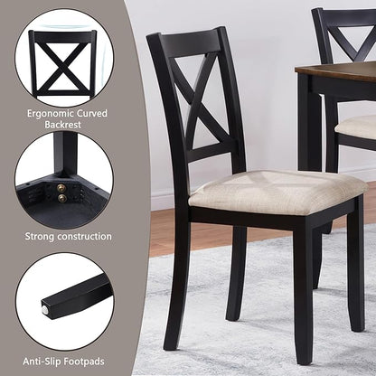 6 Piece Wooden Dining Table Set with Bench, Classic Farmhouse Dining Table Set for 6, Timeless Black and Oak Two Tone Dining Room Set for Kitchen and Dining Room