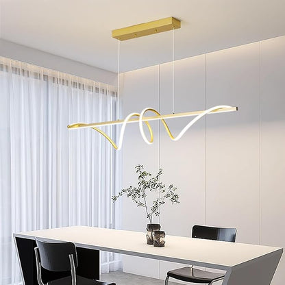 Modern LED Gold Pendant Light, 47IN Ceiling Chandelier Fixtures Dimmable with Remote Control 3000k-6500K Adjustable Color Temperature, Aluminum Island Lighting Lamp for Dining Room, Living Room