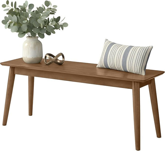 Alaterre Furniture Calais Dining – Mid Century Modern 46-Inch Solid Wood Dining Bench – Entryway Bench with Minimalist Design for Entryway, Dining Room, Kitchen, or Bedroom (Warm Pecan Finish)