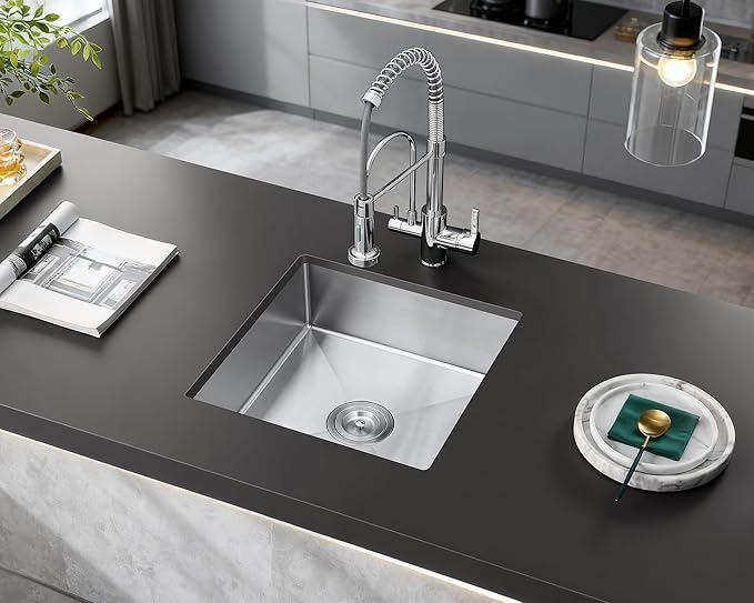 20x16 Inch Undermount Kitchen Sink, Brushed Stainless Steel Compact Sink for Small Kitchen & Bar, 6 inch Deep Wet Bar Sink Single Basin Bowl
