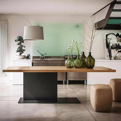 Mid Century Modern Solid Wood Dining Table,Rectangle Kitchen Island Dining Table with Metal Base,Minimalist Long Pedestal Table for Dining Room Office(63" L x 27.5" W x 29.5" H, Natural)