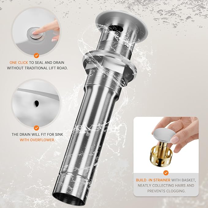 Phiestina Single Hole Brushed Nickel Bathroom Sink Faucet/Bar Sink/Pre-Kitchen Sink Faucet with 4 Inch Deck Plate,Drain and Supply Hoses, WE10-BN