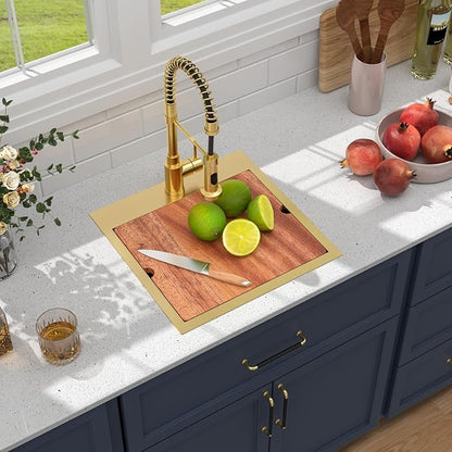 18 Outdoor Kitchen Sink Gold - Beslend 18x18 Gold Outdoor Sink Bar Sink RV Sinks Drop In, Topmount Stainless Steel Kitchen Sinks Workstation 16 Gauge Single Bowl Above Counter Indoor Outdoor