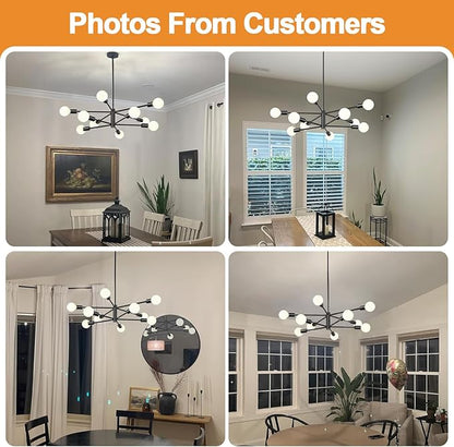 MQMQA Sputnik Chandeliers Dining Room Light Fixture (10-Light, 32-Inch), Modern Black Chandelier, Height Adjustable Mid Century Modern Chandeliers for Dining Room Kitchen Island (Bulbs Not Included)