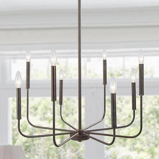 LALUZ Chandelier, Dining Room Lighting Fixtures Hanging, Chandelier Light Fixture with Dark Brown Speckled Finish, 26” Dia, Dimmable