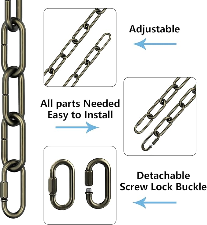 garini 6 Feet Industrial Bronze Light Fixture Chain, Adjustable Metal Pendant Chandelier Chain Extension with Detachable Link, Maximum Load is 66 Pounds, 1 Pack