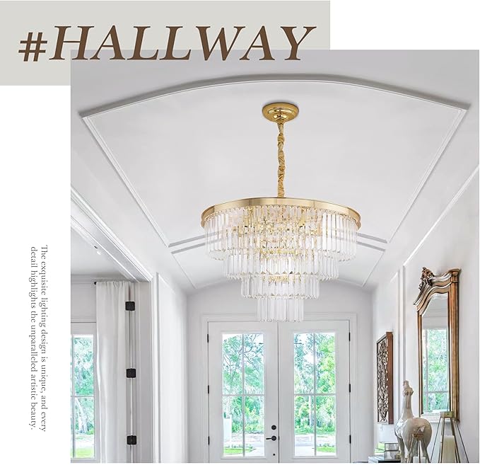 Gold Plated Crystal Modern Contemporary Chandeliers Pendant Ceiling Light 4-Tier Chandelier Lighting for Dining Room Living Room Bedroom Girls Room Dia 18"