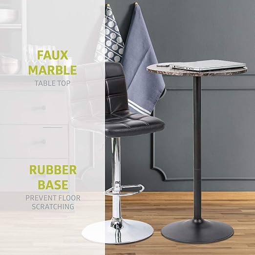 Pearington Round Bar and Pub Table with Faux Marble Top and Black Base, 1-Pack