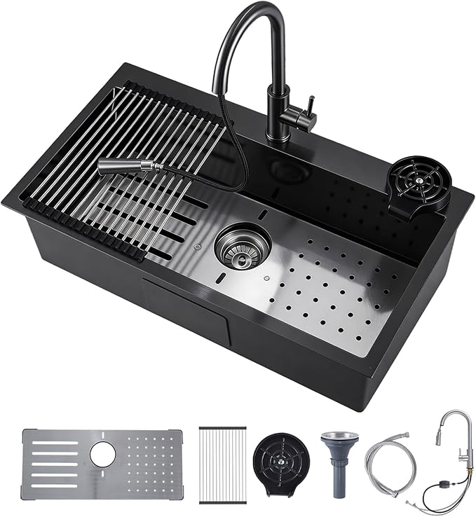 Kitchen Sink, 304 Stainless Steel Sink, Single Bowl, Drop In Kitchen Sink with Complete Accessories, Perfect for Homes, Apartments, and Modern Kitchens in All Settings(Gunmetal, 30 * 18 in)