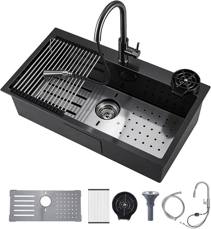 Kitchen Sink, 304 Stainless Steel Sink, Single Bowl, Drop In Kitchen Sink with Complete Accessories, Perfect for Homes, Apartments, and Modern Kitchens in All Settings(Gunmetal, 30 * 18 in)