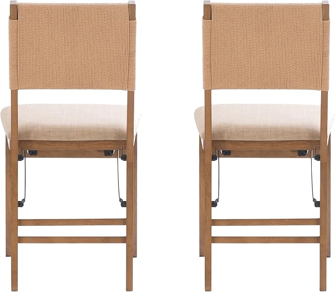 Bennett Natural Folding Chair with Rope Back and Linen Upholstered Seat Set of 2 by Linon
