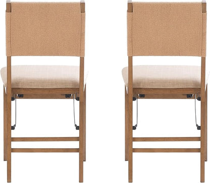 Bennett Natural Folding Chair with Rope Back and Linen Upholstered Seat Set of 2 by Linon