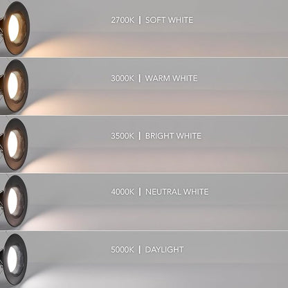 Maxxima 5 in. & 6 in. 5 CCT Retrofit Recessed LED Downlight - 1100 Lumens, E-26 Quick Connect, 5 CCT 2700K/3000K/3500K/4000K/5000K, Dimmable, Ceiling Light Fixture for Kitchen or Hallway, Black Trim