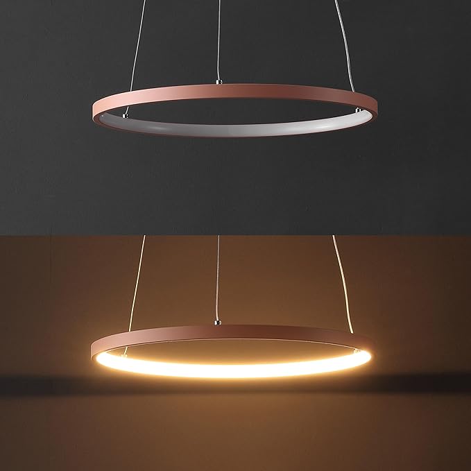 JONATHAN Y 15.75" Matte Pink Modern Integrated LED Pendant Light, Dimmable Round Hoop Chandelier for Kitchen Island, Dining Room, Adjustable Height Metal Hanging Light (JYL7202B)