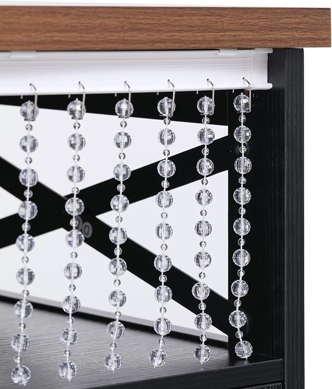 Ball & Cast 46.5" Kitchen Island with Drape of Beads&Power Outlet,Rolling Kitchen Cart on 5 Wheels W/ 3 Drawers,Kitchen Storage Cart W/Internal Iron Shelf&Towel Rack,for Kitchen,Dining Room,Black