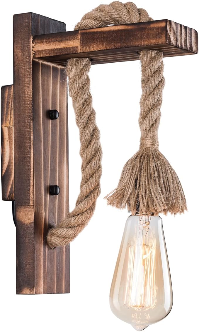 11.4" Height Wall Lamp Wood Wall Sconce Lighting Fixture Farmhouse Wall Lights Rustic Wall Mount Lamp with Wood Shelf Bracket Porch Lights Indoor Lighting for Bedroom, Living Room, Porch