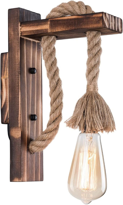 11.4" Height Wall Lamp Wood Wall Sconce Lighting Fixture Farmhouse Wall Lights Rustic Wall Mount Lamp with Wood Shelf Bracket Porch Lights Indoor Lighting for Bedroom, Living Room, Porch