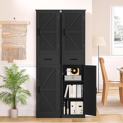 WEENFON Tall Bathroom Cabinet, Storage Cabinet with 6 Shelves & Drawer, Bathroom Storage Cabinet with Adjustable Shelves, Tall Cabinet for Living Room, Home Office, Black