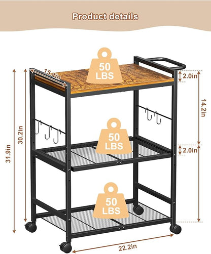 Feyejade Microwave Cart with Adjustable Shelves 3-Tier, Rolling Kitchen Cart with Push Handle, Microwave Stand with Storage, Small Utility Cart with Drawer Slider Shelf for Kitchen, Living Room