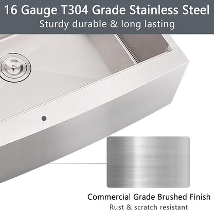 33 Inch Farmhouse Sink - Loftus Apron Front Kitchen Sink 16 Gauge Stainless Steel Workstation Ledge Deep Single Bowl Farm Sink with Accessories