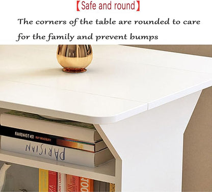 Folding Dining Table, Multi-Purpose Dining Table, 2 Level lockers, Removable Kitchen Table with Pulley, Suitable for Small Space Restaurant Kitchens (White)