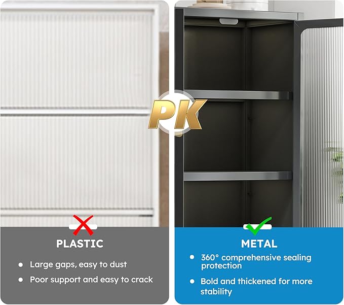 67.3" Kitchen Pantry Storage Cabinet with Acrylic Glass Door, Adjustable Shelves & Wheels,Metal Tall Food Pantries Cabinets,for Kitchen, Living Room and Dining Room, Gray