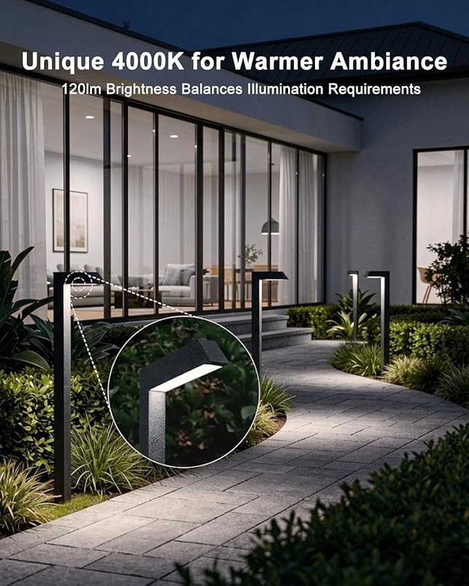 Low Voltage Pathway Lights, 4.5W LED Landscape Lighting, 4000K, 9-15V AC/DC, IP65 Waterproof, Aluminum, Black, 2 Pack