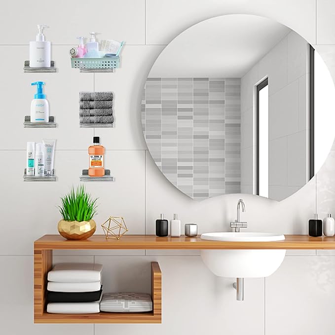 Small Floating Shelf, 5x5 Inch Wall Mounted Mini Shelf, Rustic Wood Shelf for Bedroom Living Room Bathroom Kitchen Set of 6 -Vintage Grey