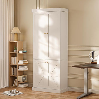70.8" Tall Farmhouse Kitchen Pantry Cabinet with Doors, Modular Storage Cabinet with 4-Tier Adjustable Shelves, Wooden Hutch for Kitchen or Living Room, Set of 4, White