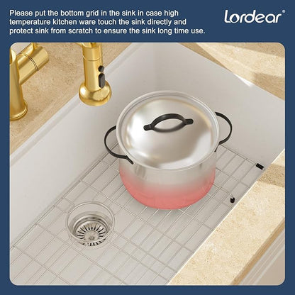 Lordear 32 Inch White Granite Composite Kitchen Sink 32x19 Inch Workstation Quartz Undermount Kitchen Sinks Under Counter Single Bowl