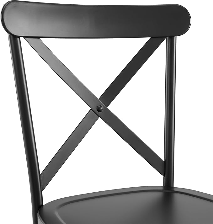 Crosley Furniture Camille French Industrial Metal X Back Café Dining Chairs Set of 4, Kitchen Chair, Matte Black