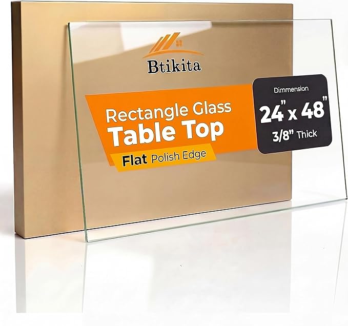 24" x 48" Tempered Glass Table Top Rectangle 0.31" Thick Flat Polished Edge Top Protector for Dining, Patio, Coffee Table (24x48 inch)