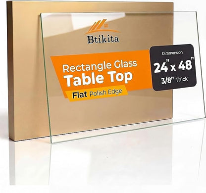 24" x 48" Tempered Glass Table Top Rectangle 0.31" Thick Flat Polished Edge Top Protector for Dining, Patio, Coffee Table (24x48 inch)